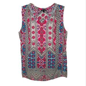 Tribal Beaded Neckline Boho Sleeveless Blouse